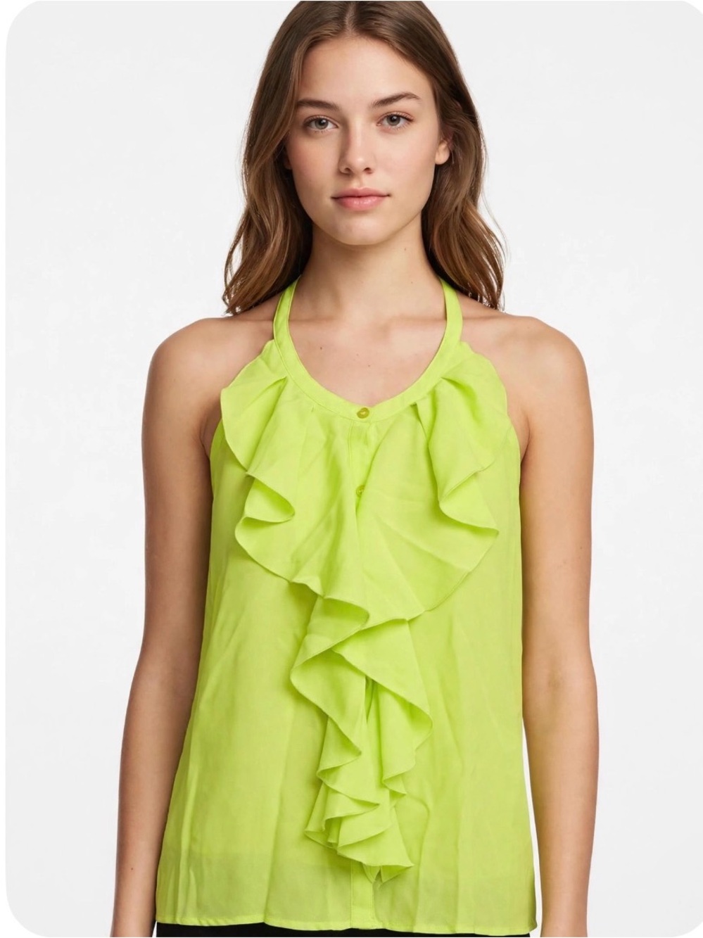 Eight Sixty Anthropologie Lime Green Ruffle Halter Tank Top M